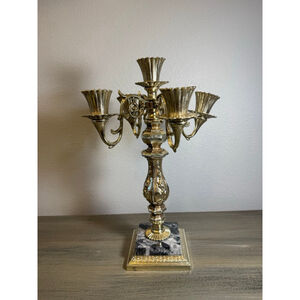 Vintage Dilly USA Metal Marble Candelabra Hollywood Regency 5 Candle Holder